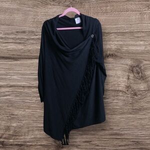 MarleyLilly Gray fringe wrap poncho sweater L/XL